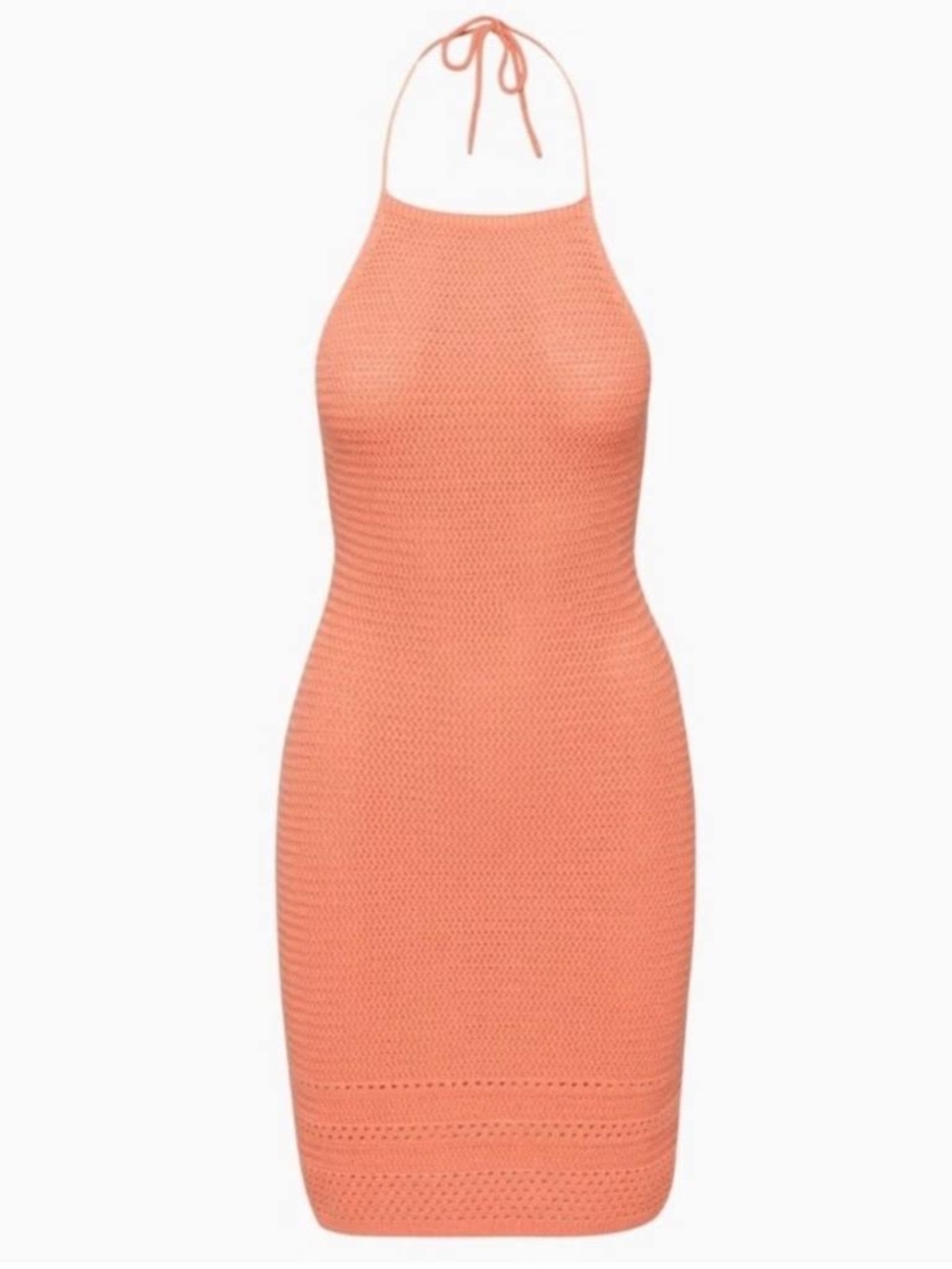 Aritzia Sunset Halter Dress Crochet Mini Open Back Dress Size S in Coral